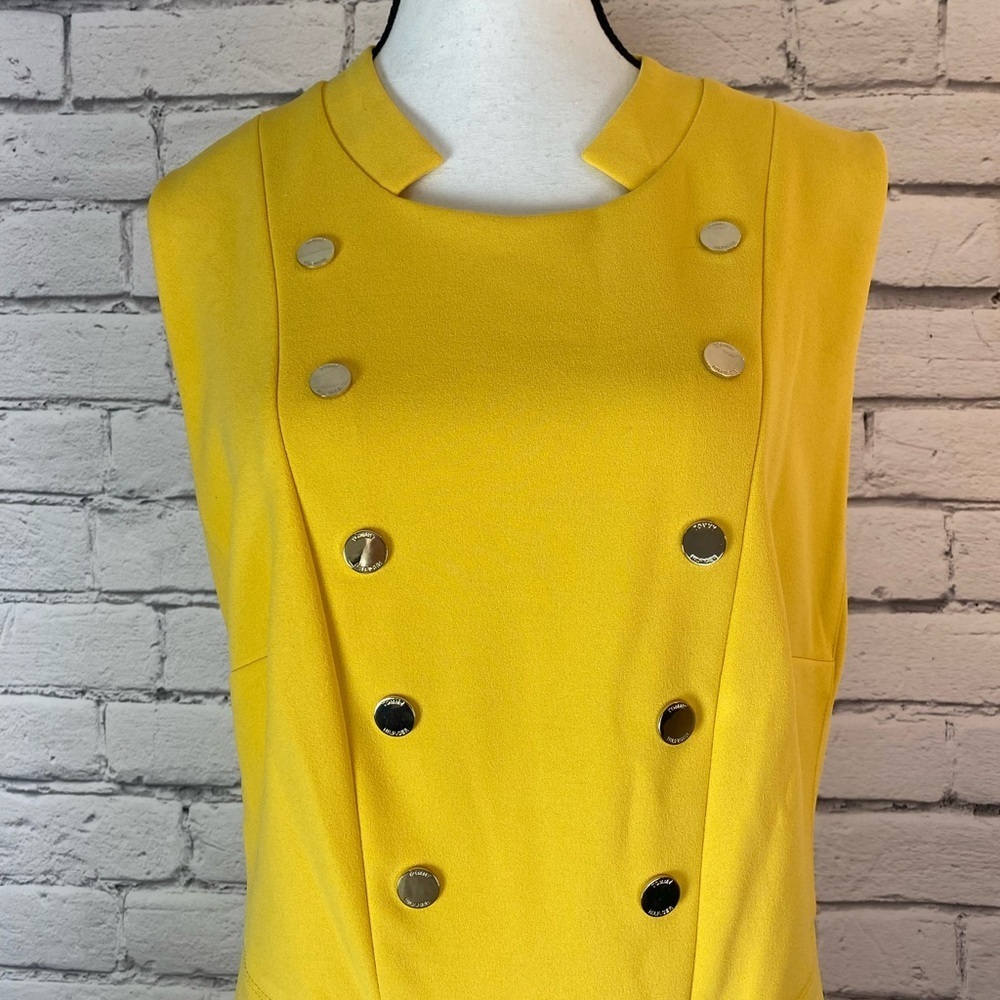 Tommy Hilfiger Yellow Mock Neck Sleeveless Dress Gold Buttons Modern 20W NWT - Picture 11 of 15